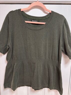 Eddie Bauer Olive Green Peplum Short Sleeve Top